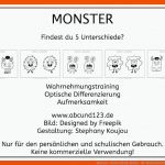Monster - Unterschiede Finden - Fuer Arbeitsblatt Optische Differenzierung