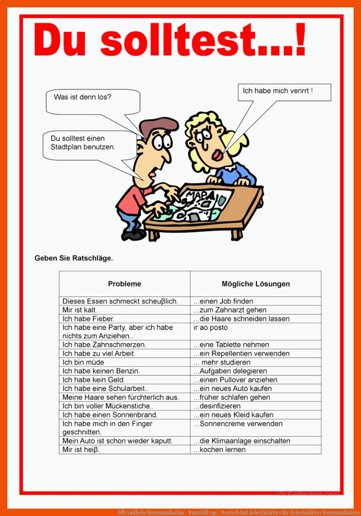 MÃ¼ndliche Kommunikation - RatschlÃ¤ge - Deutsch Daf Arbeitsblatter für arbeitsblätter kommunikation