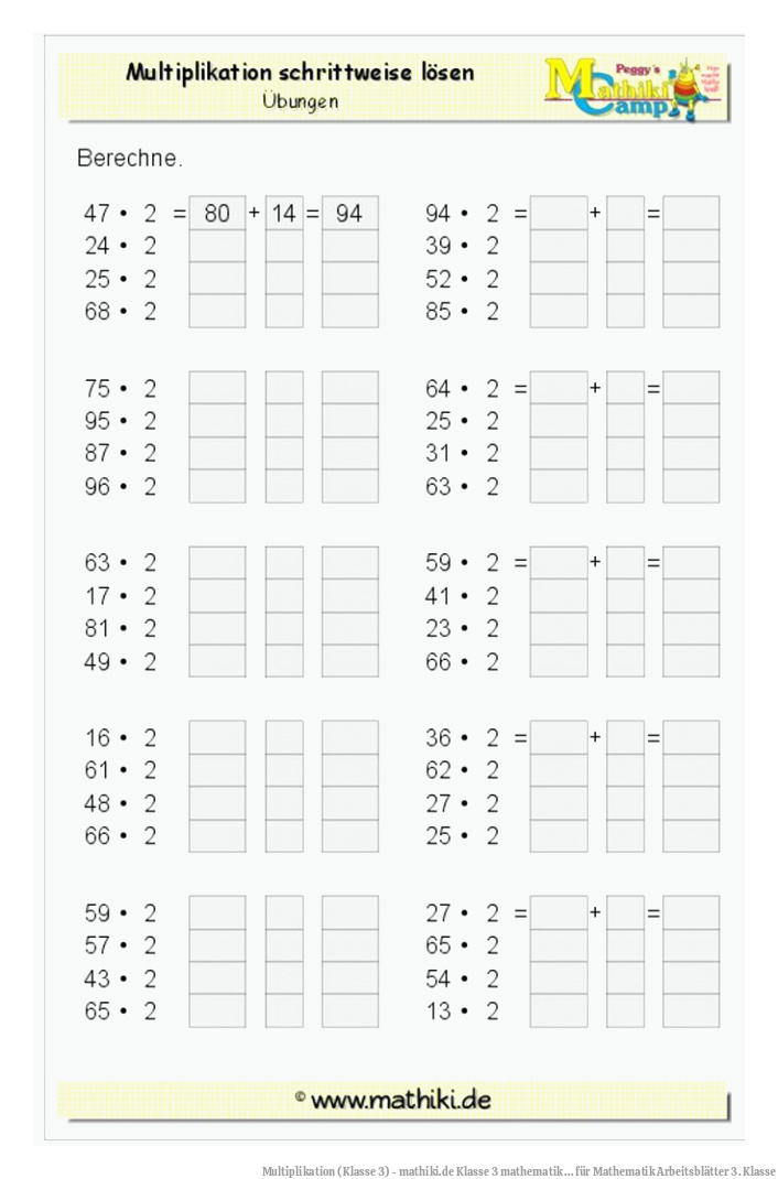 Multiplikation (Klasse 3) - mathiki.de | Klasse 3 mathematik ... für Mathematik Arbeitsblätter 3. Klasse