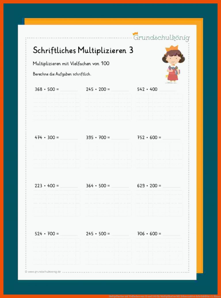 Multiplikation Mit Vielfachen Von 10 Und 100 Fuer Multiplikation Mit Zehnerzahlen Arbeitsblätter 3. Klasse