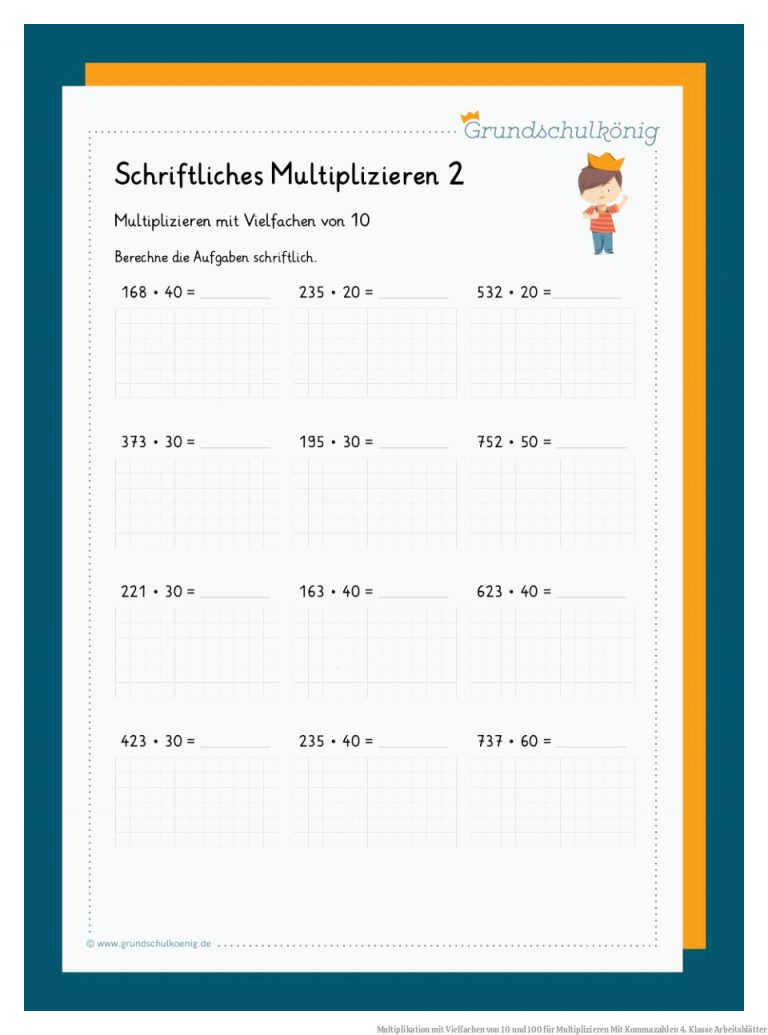 Multiplikation mit Vielfachen von 10 und 100 für Multiplizieren Mit Kommazahlen 4. Klasse Arbeitsblätter
