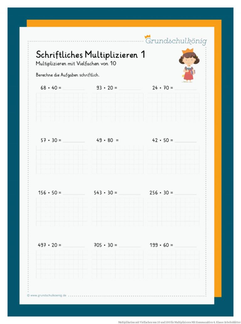 Multiplikation Mit Vielfachen Von 10 Und 100 Fuer Multiplizieren Mit Kommazahlen 4. Klasse Arbeitsblätter