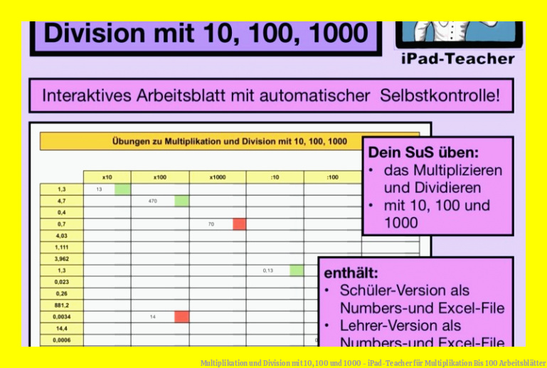 Multiplikation und Division mit 10, 100 und 1000 - iPad-Teacher für multiplikation bis 100 arbeitsblätter