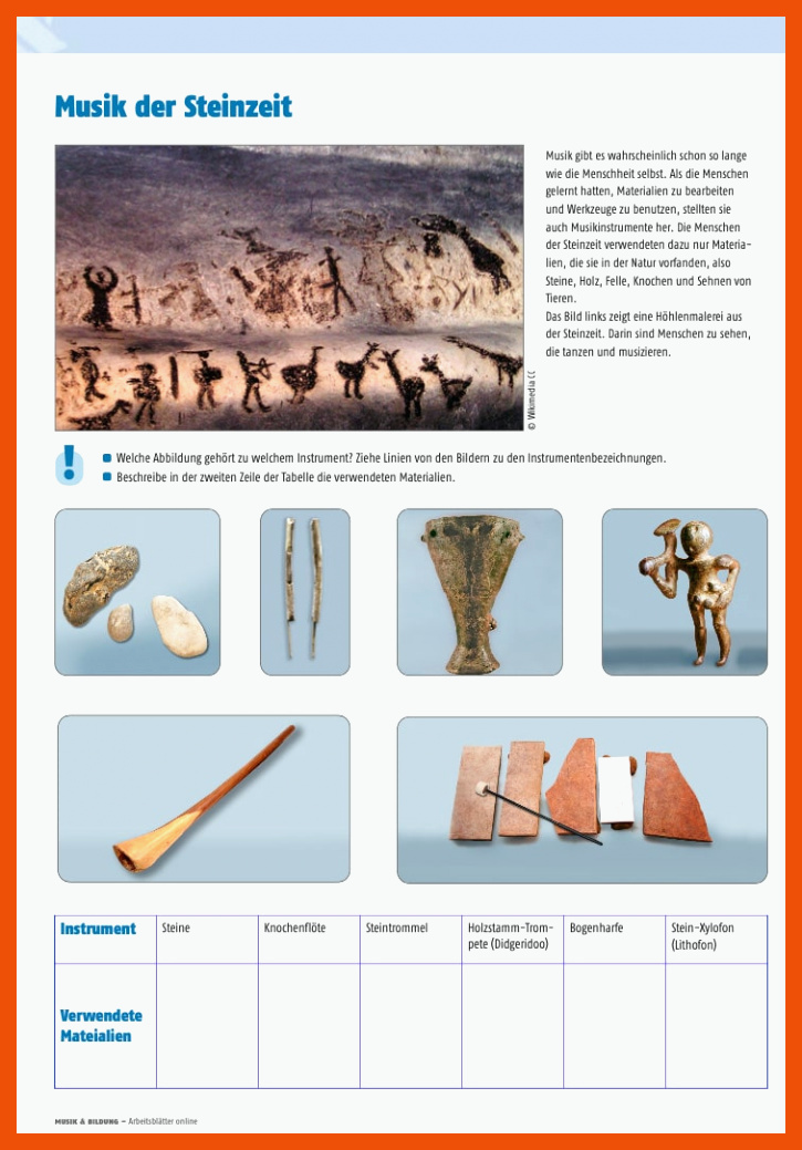 Musik der Steinzeit für steinzeit arbeitsblätter