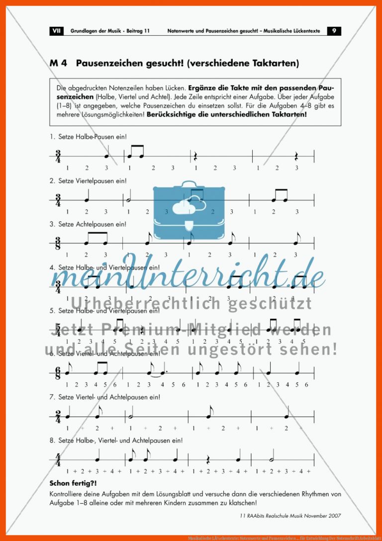 Musikalische LÃ¼ckentexte: Notenwerte und Pausenzeichen ... für entwicklung der notenschrift arbeitsblatt