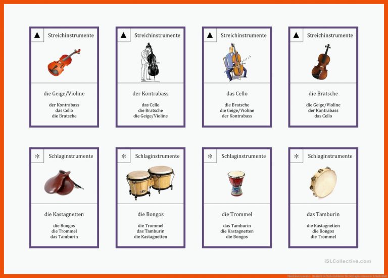 Musikinstrumente - Deutsch Daf Arbeitsblatter für schlaginstrumente arbeitsblatt