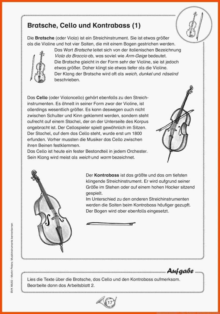 Musikinstrumente kennenlernen: 3.-5. Klasse : Martin Peters ... für streichinstrumente arbeitsblatt