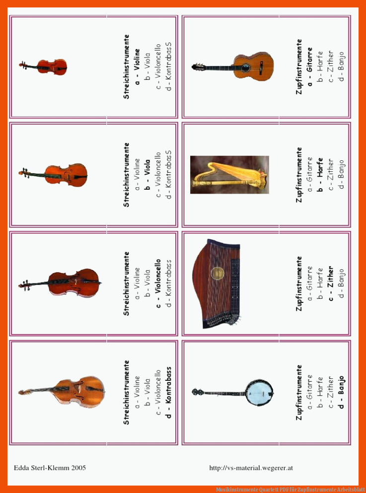 Musikinstrumente Quartett | PDF für zupfinstrumente arbeitsblatt