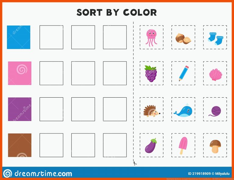 Nach Farbe Sortieren. Lernspiel Zum Erlernen Von Grundfarben ... für müll sortieren arbeitsblatt