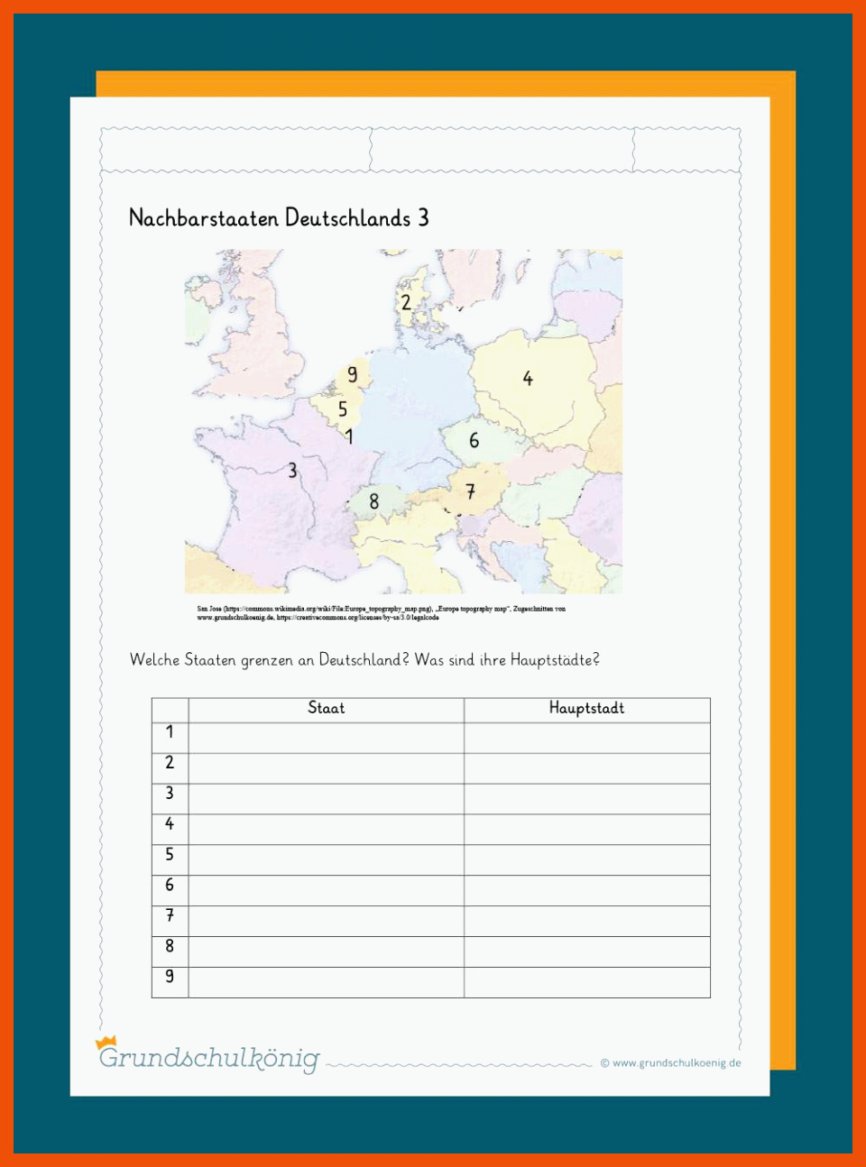 16 Nachbarländer Deutschland Arbeitsblatt - Deutsch Arbeitsblätter