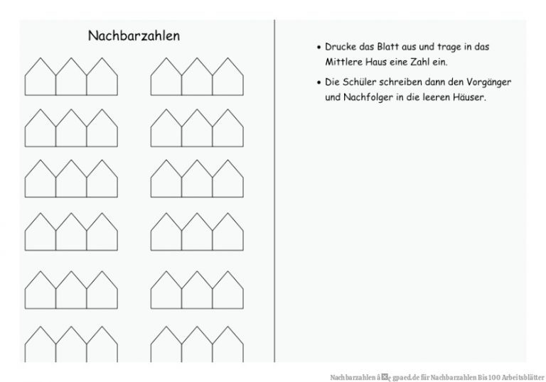 Nachbarzahlen â¢ gpaed.de für Nachbarzahlen Bis 100 Arbeitsblätter