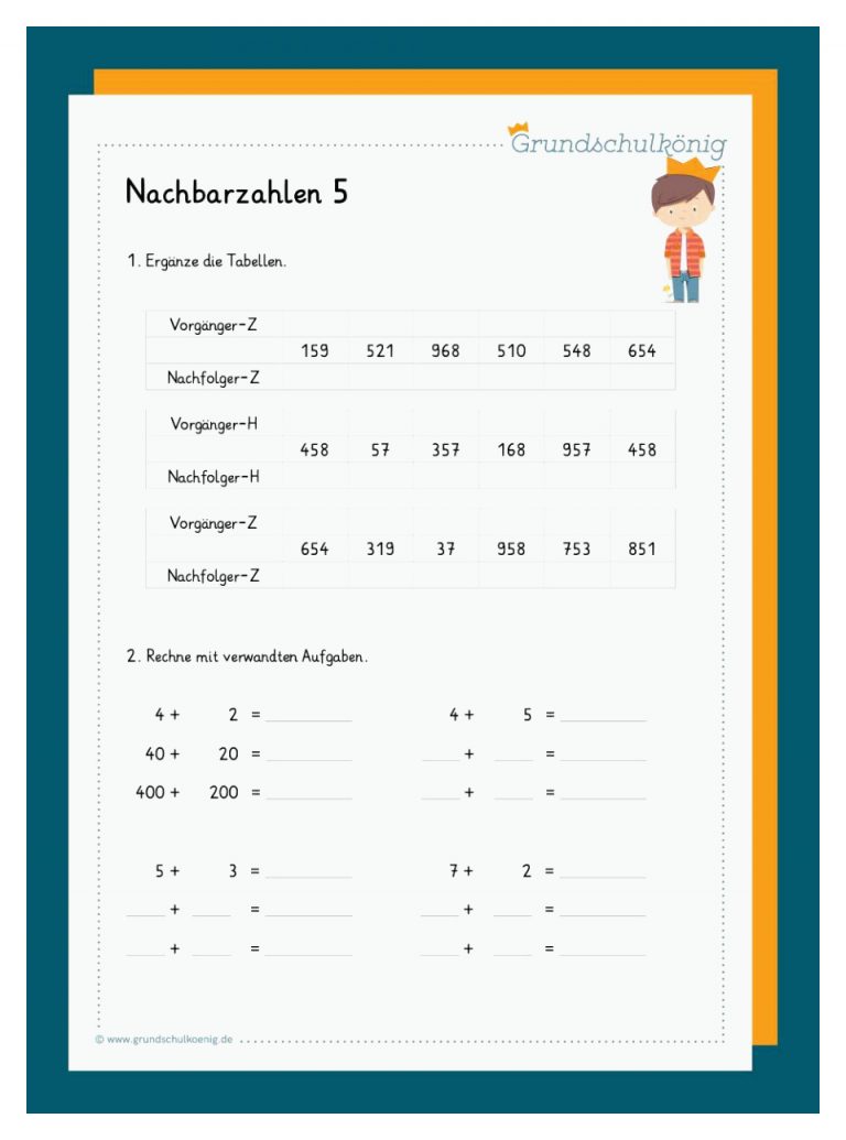 Nachbarzahlen Im Zahlenraum 1000 Fuer Nachbarzahlen Bis 100 Arbeitsblätter