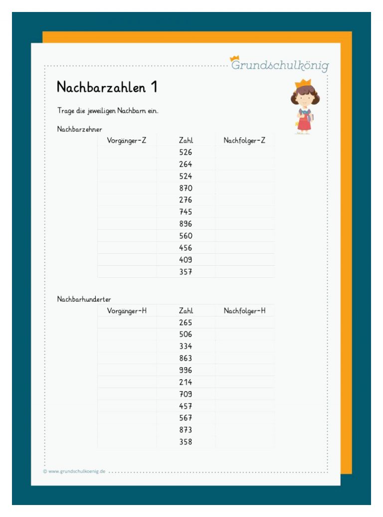 Nachbarzahlen Im Zahlenraum 1000 Fuer Nachbarzahlen Bis 1000 Arbeitsblätter Mit Lösungen