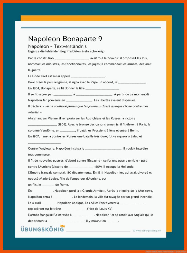 Napoleon Fuer Napoleon Steckbrief Arbeitsblatt