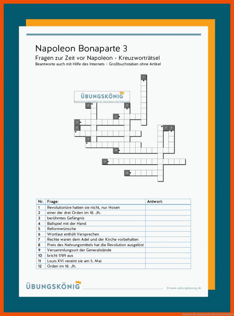 Napoleon für napoleon steckbrief arbeitsblatt