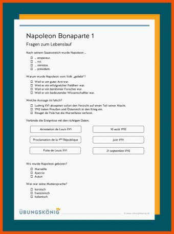 25 Napoleon Steckbrief Arbeitsblatt