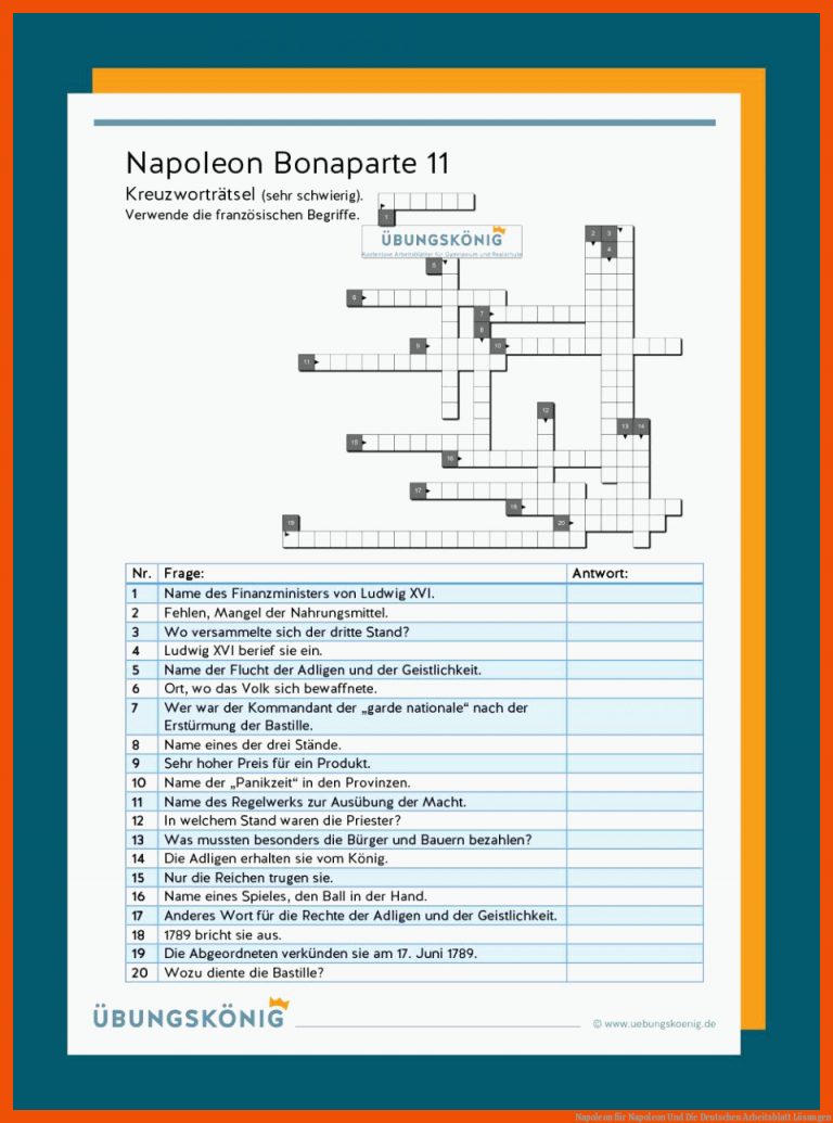 Napoleon für napoleon und die deutschen arbeitsblatt lösungen