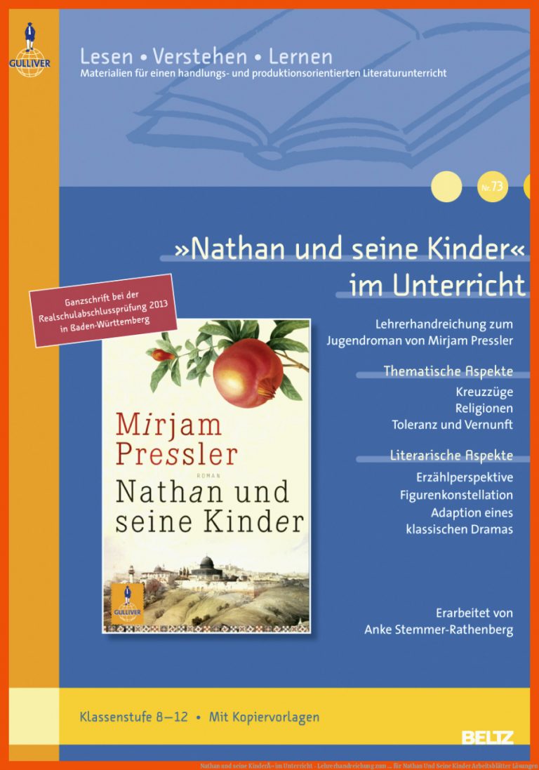 Nathan Und Seine KinderÂ« Im Unterricht - Lehrerhandreichung Zum ... Fuer Nathan Und Seine Kinder Arbeitsblätter Lösungen