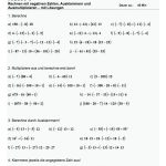 Negative Zahlen Ãbungen: Rechnen Mit Negativen Zahlen In Klasse 6 Fuer Ganze Zahlen Addieren Und Subtrahieren Arbeitsblatt