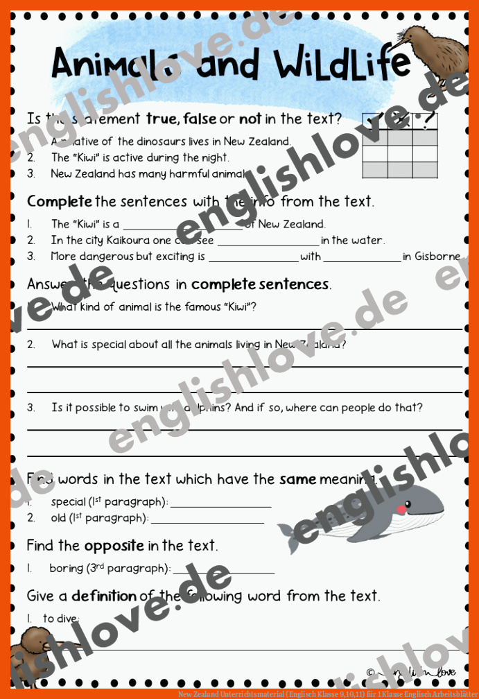 New Zealand Unterrichtsmaterial (Englisch Klasse 9,10,11) für 1 klasse englisch arbeitsblätter