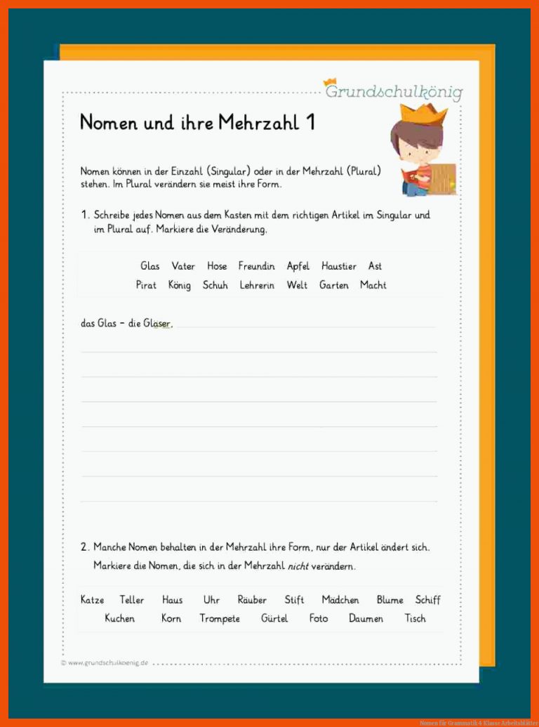 Nomen für grammatik 4 klasse arbeitsblätter
