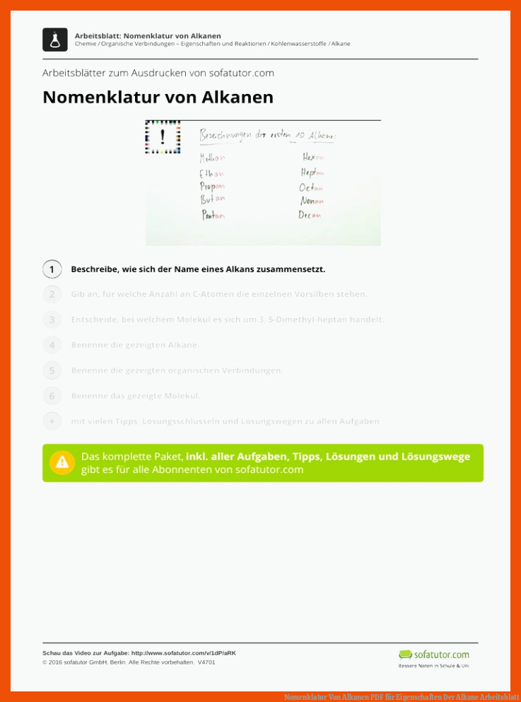 Nomenklatur Von Alkanen | PDF für eigenschaften der alkane arbeitsblatt