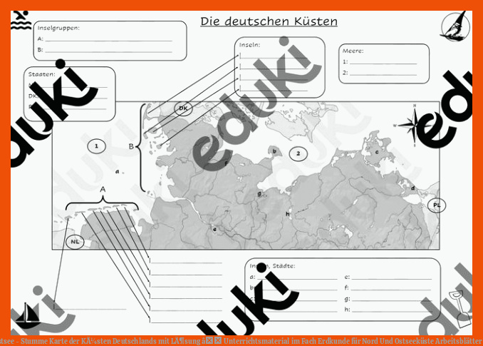 Nordsee und Ostsee - Stumme Karte der KÃ¼sten Deutschlands mit LÃ¶sung â Unterrichtsmaterial im Fach Erdkunde für nord und ostseeküste arbeitsblätter