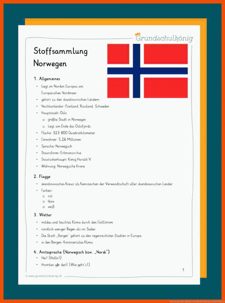 Norwegen für ländersteckbrief europa arbeitsblatt