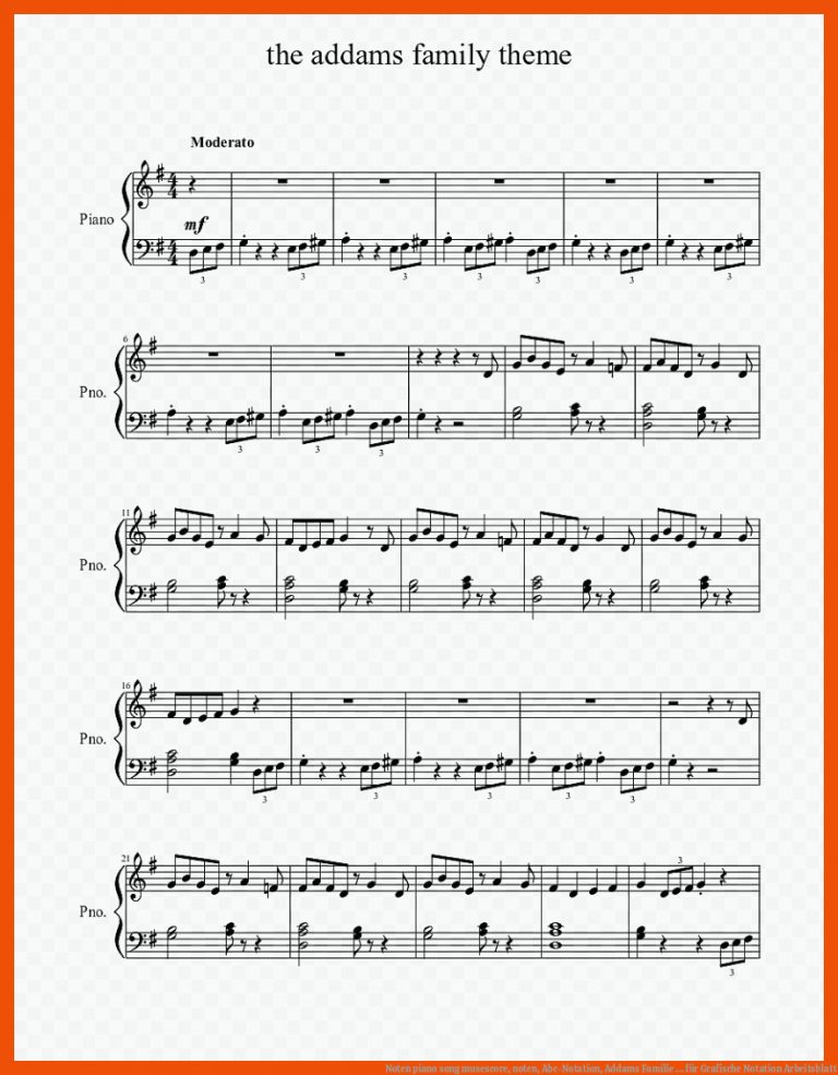 Noten piano song musescore, noten, Abc-Notation, Addams Familie ... für grafische notation arbeitsblatt