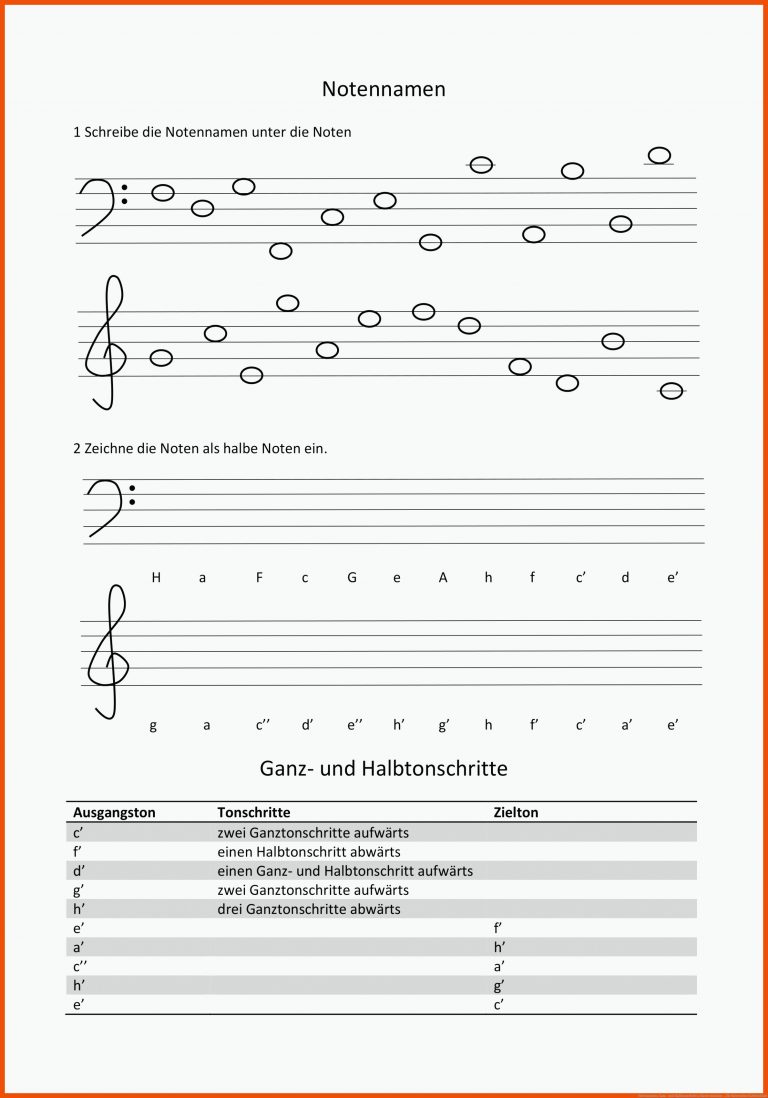 Notennamen, Ganz- und Halbtonschritte, Klaviertastatur ... für notenrätsel arbeitsblatt