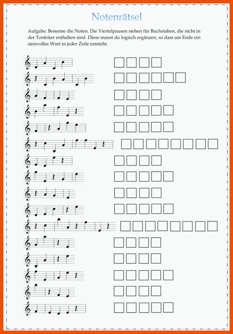 NotenrÃ¤tsel Musikunterricht, Musik FÃ¼r Die Grundschule, Noten Lernen Fuer Notenrätsel Arbeitsblatt
