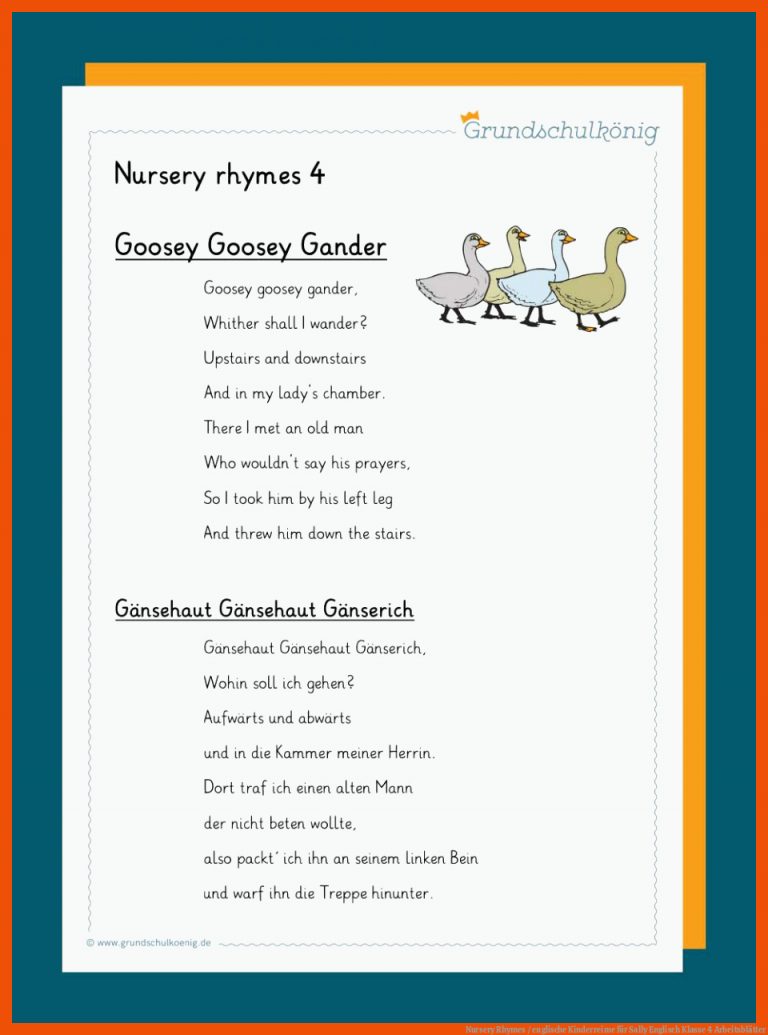Nursery Rhymes / englische Kinderreime für sally englisch klasse 4 arbeitsblätter