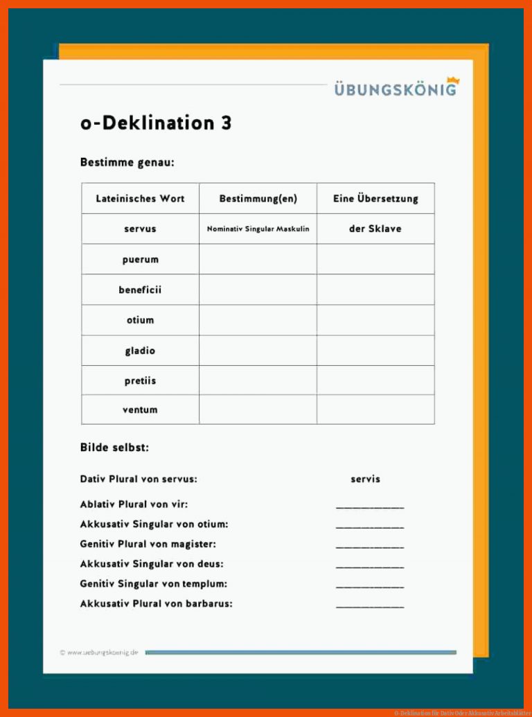 O-Deklination für dativ oder akkusativ arbeitsblätter