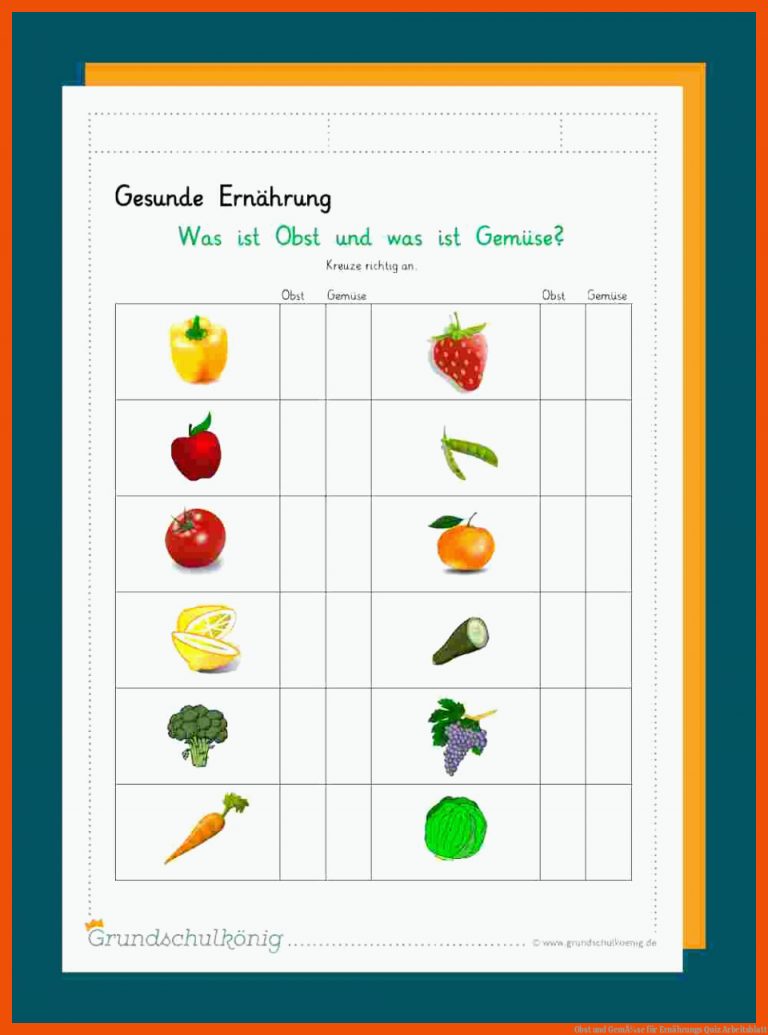 Obst und GemÃ¼se für ernährungs quiz arbeitsblatt