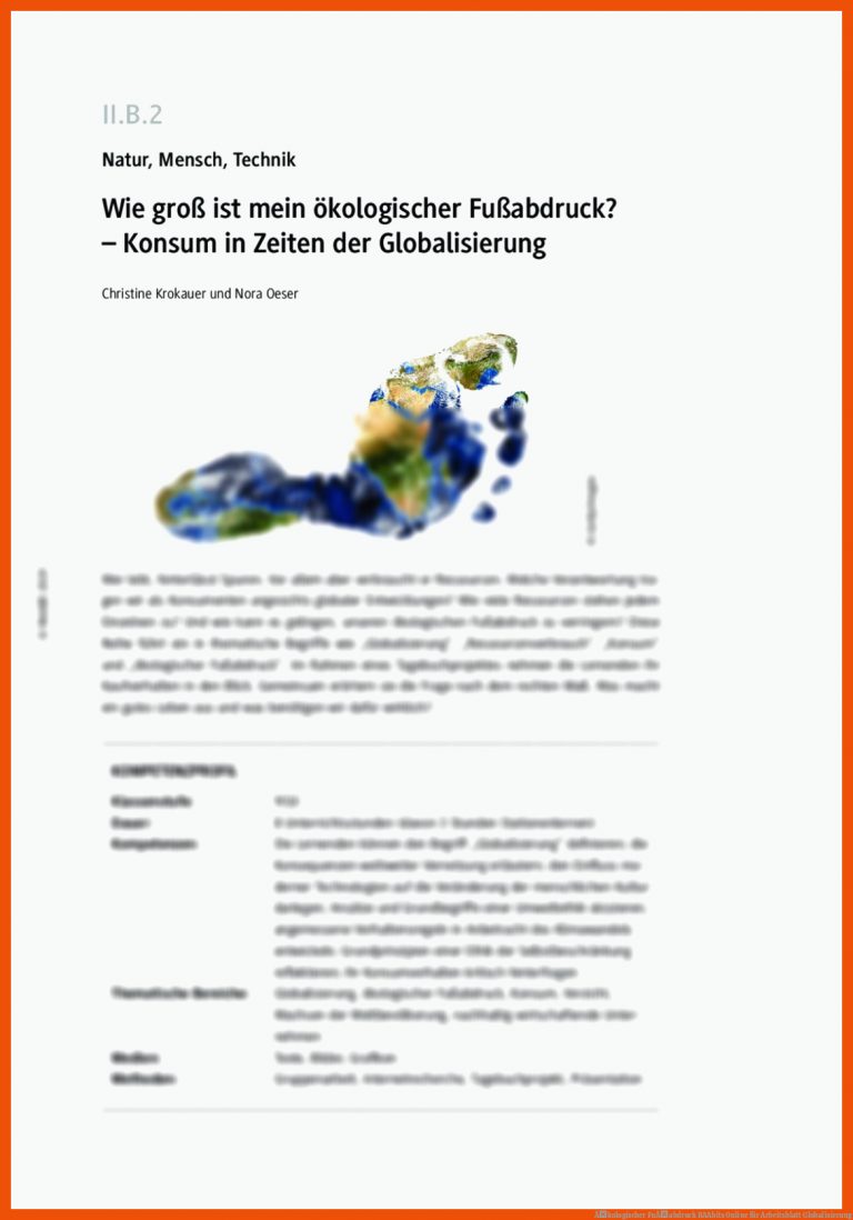 Ãkologischer FuÃabdruck | RAAbits Online für arbeitsblatt globalisierung