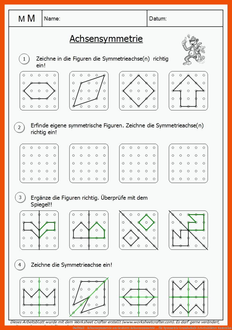 OwlMail - Achsensymmetrie am Geobrett | Achsensymmetrie ... für symmetrie grundschule arbeitsblätter kostenlos