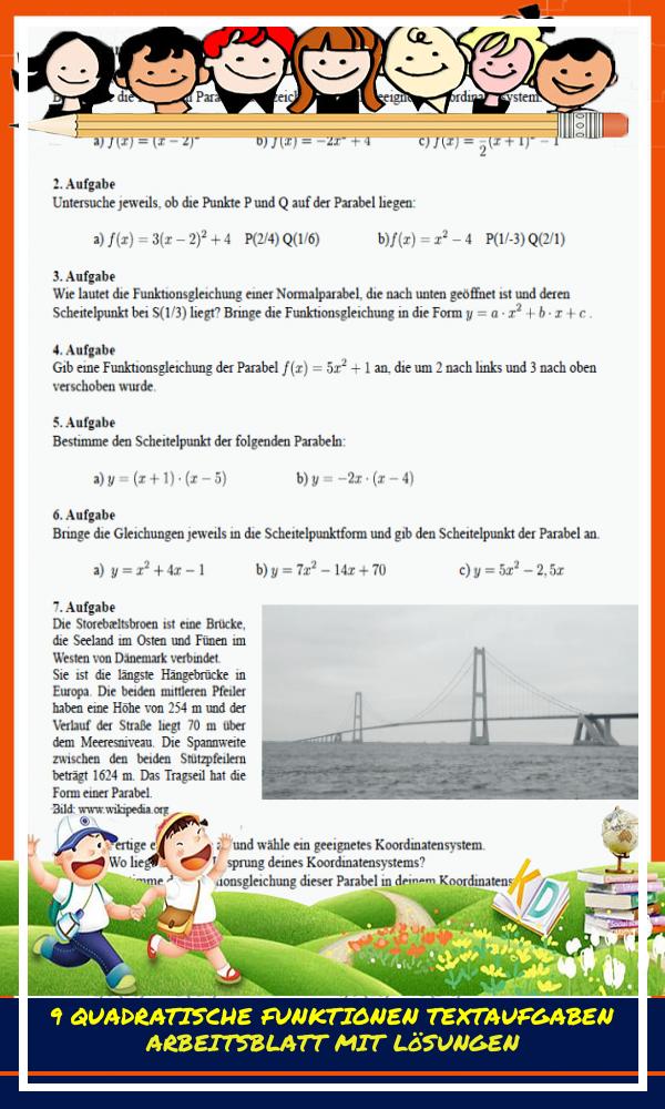 9 Quadratische Funktionen Textaufgaben Arbeitsblatt Mit Lösungen