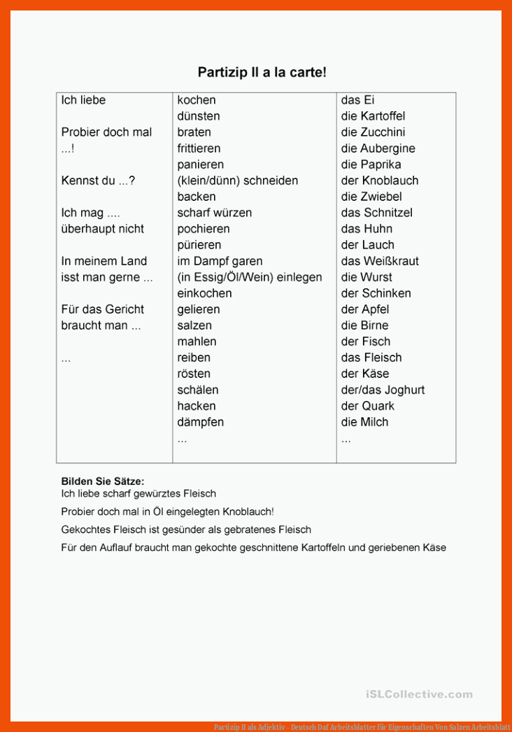 Partizip II als Adjektiv - Deutsch Daf Arbeitsblatter für eigenschaften von salzen arbeitsblatt