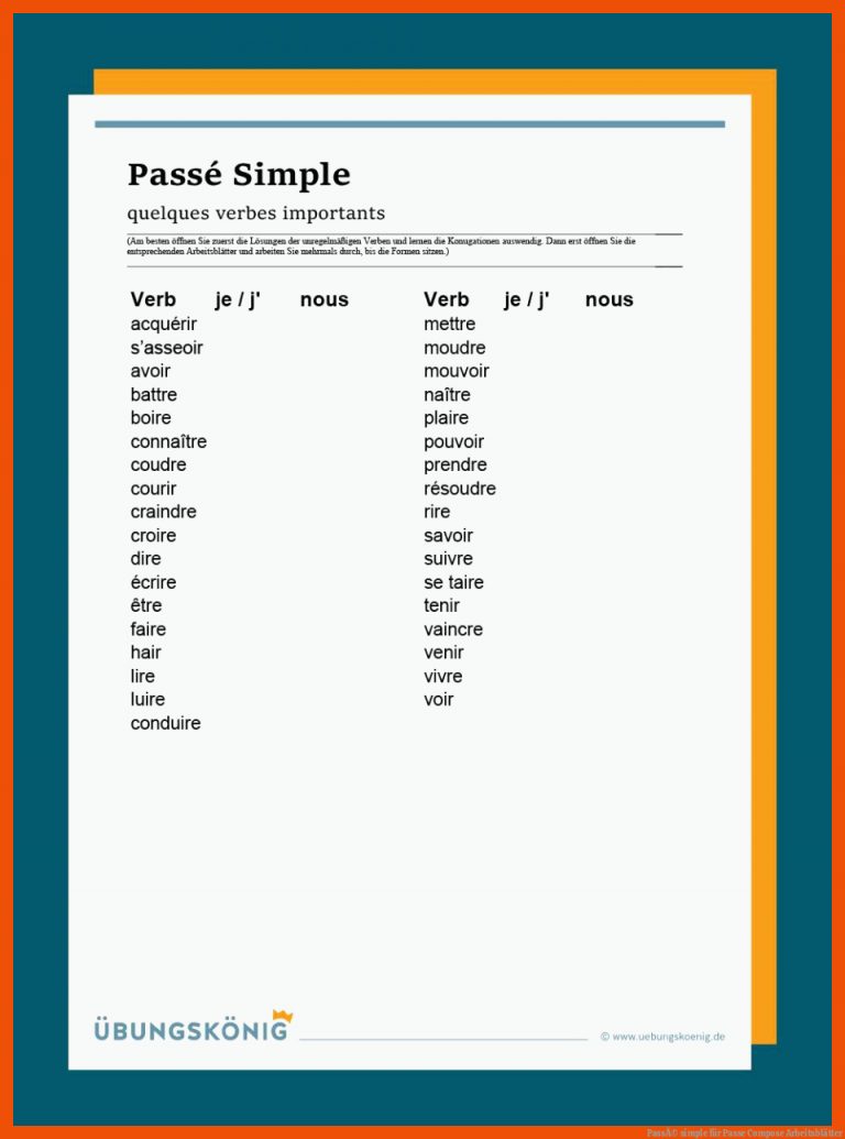 PassÃ© simple für passe compose arbeitsblätter