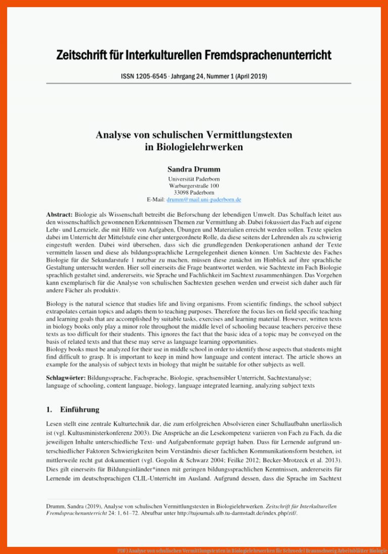PDF) Analyse von schulischen Vermittlungstexten in Biologielehrwerken für schroedel braunschweig arbeitsblätter biologie