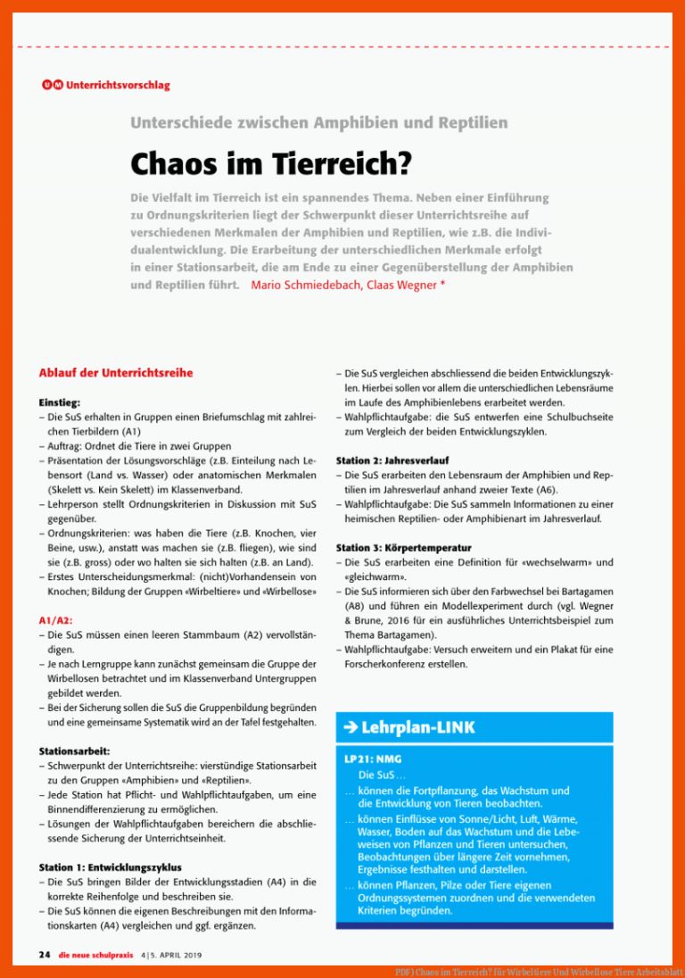 PDF) Chaos im Tierreich? für wirbeltiere und wirbellose tiere arbeitsblatt