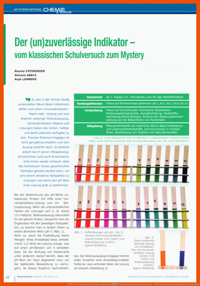 PDF) Der (un)zuverlÃ¤ssige Indikator â vom klassischen Schulversuch ... für papierchromatographie arbeitsblatt
