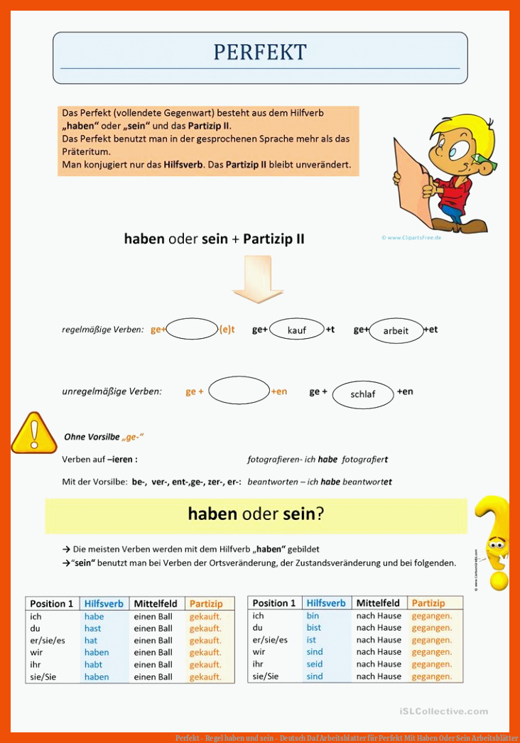 Perfekt - Regel haben und sein - Deutsch Daf Arbeitsblatter für perfekt mit haben oder sein arbeitsblätter