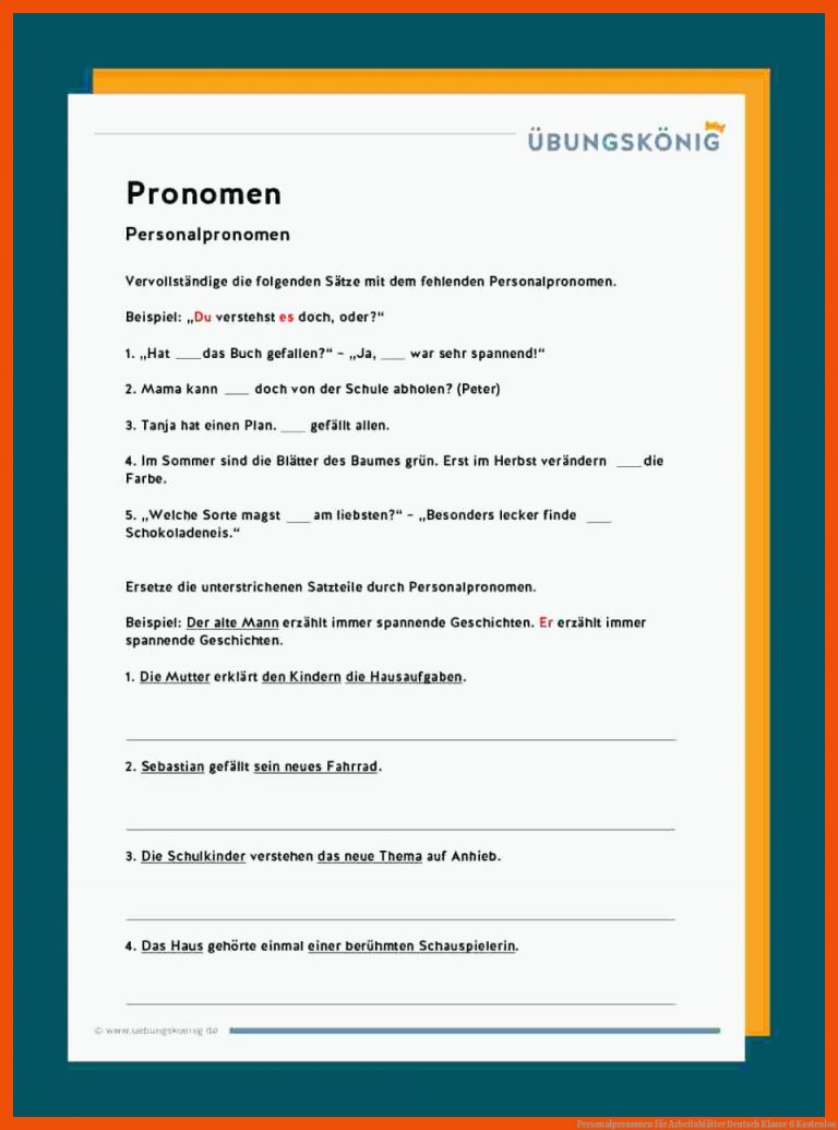 Personalpronomen für arbeitsblätter deutsch klasse 6 kostenlos