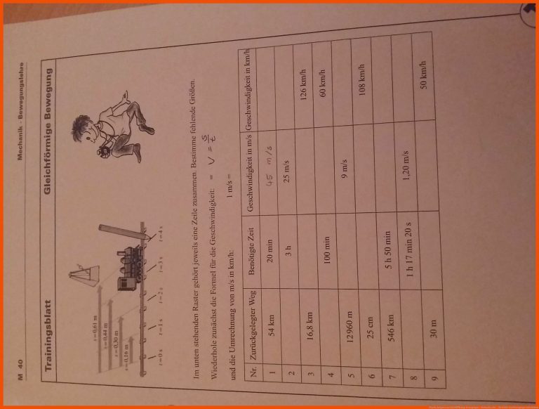 Physik, Aufgaben zu GleichfÃ¶rmige Bewegungen / Mechanik, sehr ... für kräfte und bewegungen arbeitsblatt