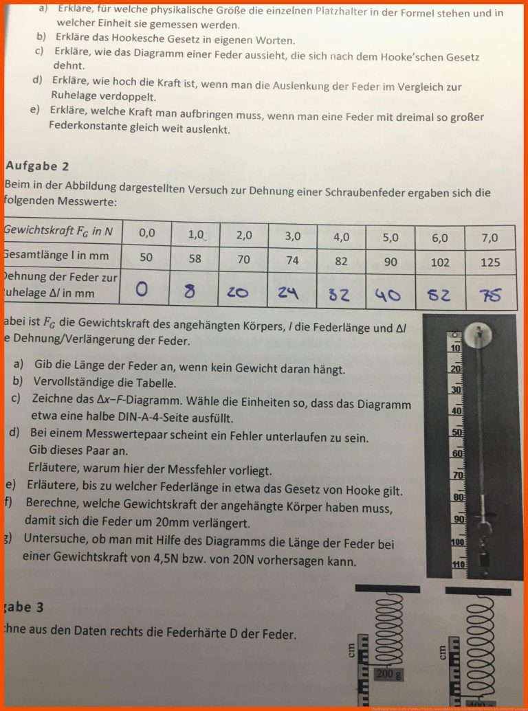 Physik Hooke'sches Gesetz-Probleme? (Schule, Hausaufgaben, Feder) für hookesches gesetz arbeitsblatt mit lösungen