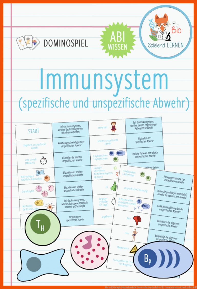 Pin auf Biologie Sekundarstufe Unterrichtsmaterialien für immunsystem arbeitsblatt pdf