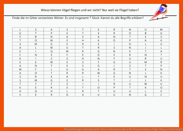 Pin auf Biologie Sekundarstufe Unterrichtsmaterialien für warum können vögel fliegen arbeitsblatt