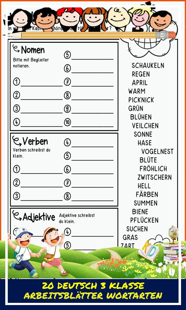 20 Deutsch 3 Klasse Arbeitsblätter Wortarten