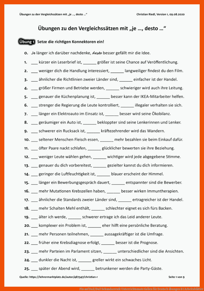 Pin auf DaZ/DaF Sekundarstufe Unterrichtsmaterialien für deutsch übungen b1 arbeitsblätter